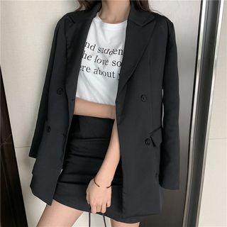 Plain Double-breasted Blazer / Mini Straight-fit Skirt