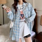 Plaid Shirt / Elbow-sleeve Bear Print T-shirt