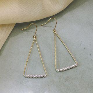 Faux Pearl Triangle Dangle Earring 925 Silver - Gold - One Size