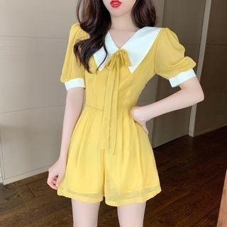 Balloon-sleeve Collared Playsuit