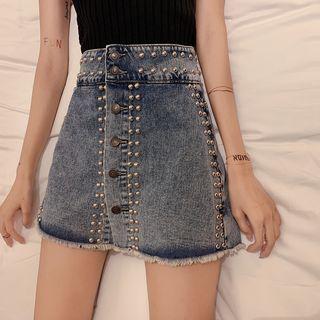 Studded High-waist A-line Skort