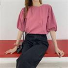 Short-sleeve Plain Top / Denim Mini Skirt