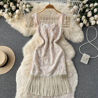 Sleeveless Fringed Trim Midi A-line Dress