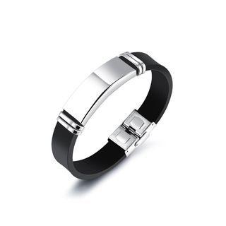 Simple Fashion Glossy Geometric Rectangular 316l Stainless Steel Silicone Bracelet Silver - One Size