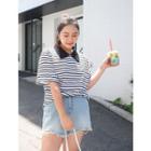 Plus Size Collared Stripe T-shirt