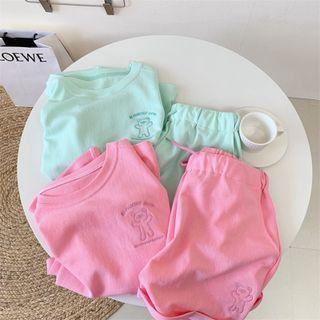 Set: Elbow-sleeve Bear Embroidered T-shirt + Shorts