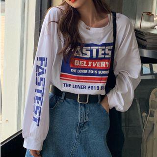Long-sleeve Letter Print T-shirt White - One Size