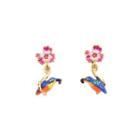 Fashion And Elegant Plated Gold Enamel Bird Flower Earrings With Purple Cubic Zirconia Golden - One Size