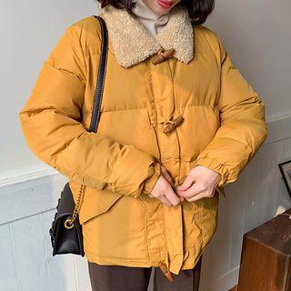Fleece Collar Toggle-button Padded Jacket