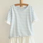 Fringed Striped Short Sleeve T-shirt