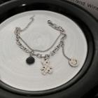 Smiley Bear Pendant Layered Stainless Steel Bracelet 1pc - Silver & Black - One Size