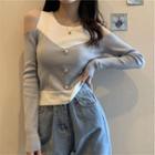 Mock Two Piece Two-tone Off-shoulder Knit Top