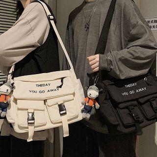 Buckled Letter Embroidered Nylon Crossbody Bag