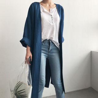 Open-front Long Linen Robe Coat