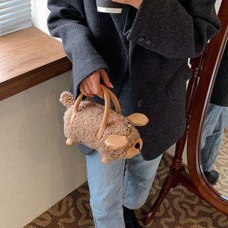 Fleece Dog Themed Mini Handbag Khaki - One Size