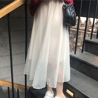 Sheer Overlay A-line Midi Skirt Almond - One Size