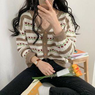Flower-patterned Wool Blend Crochet Cardigan