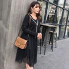 Long-sleeve Midi Mesh Knit Dress