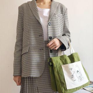 Color Block Printed Canvas Shoulder Bag Grass Green - One Size