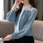Paneled Balloon-sleeve Chiffon Blouse