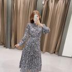 Zebra Long-sleeve Midi A-line Shirt Dress
