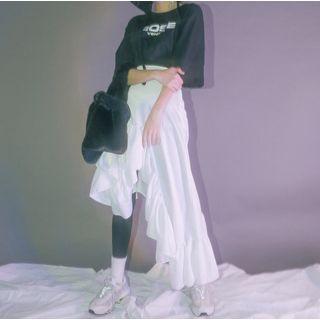 Asymmetric Frill-trim Midi Skirt