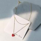 Heart Necklace Red Love Heart - Gold - One Size