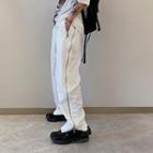 High-waist Plain Zip Straight-cut Pants