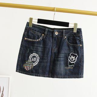 Applique Min Denim Skirt