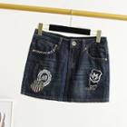 Applique Min Denim Skirt