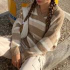 Two Tone Stripe V Neck Knit Top