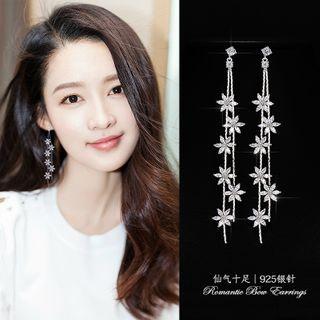 Floral Threader Earring 1 Pair - 925 Silver Stud Earrings - Silver - One Size