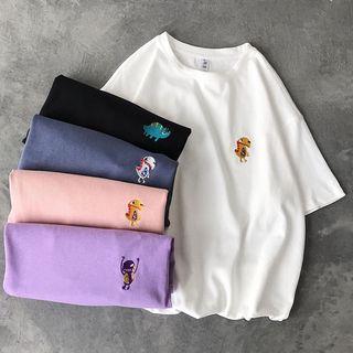 Couple Matching Short-sleeve Monster Embroidered T-shirt