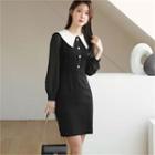 Tall Size Wide-collar Button-trim Dress