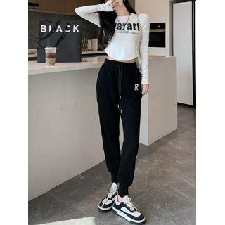 Cutout High-neck T-shirt / Lettering Crop T-shirt / Printed Harem Pants