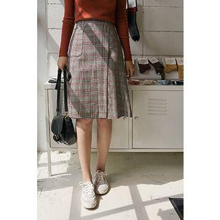 Glen-plaid A-line Wrap Skirt