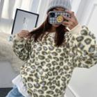 Round-neck Leopard Sherpa-fleece Pullover Ivory - One Size