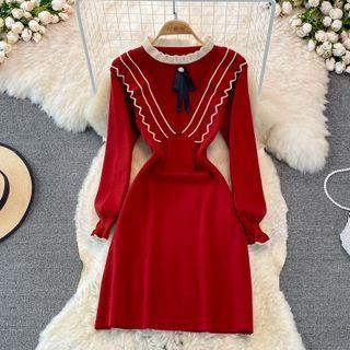 Frilled Hem Bow Detail Knit Dress