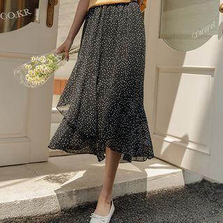 Ruffled Dotted Long Chiffon Skirt