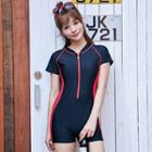 Color Block Short-sleeve Swimsuit