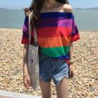 Off Shoulder Elbow-sleeve T-shirt As Shown In Figure - One Size