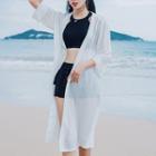 3/4-sleeve Lace Panel Long Cover-up White - One Size