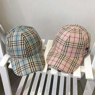 Embroidered Dolphin Plaid Baseball Cap