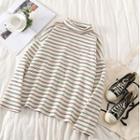 Striped Turtle-neck Long-sleeve Top Almond - One Size