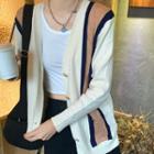 Color Block V-neck Knit Jacket Almond - One Size