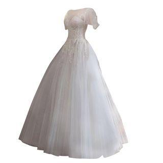 Short-sleeve Sheer Wedding Ball Gown