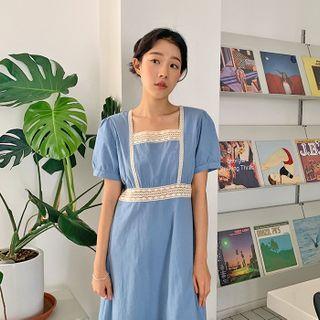 Lace-trim Midi Empire Dress