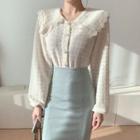 Lace-collar Textured Blouse Ivory - One Size