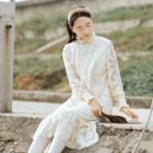 Mock-turtleneck Long-sleeve Lace Dress