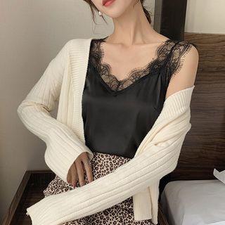 Sleeveless Lace Trim Satin Top